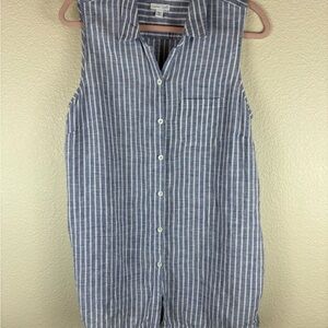 J JILL LOVE LINEN 100% LINEN STRIPED SLEEVELESS BUTTON FRONT BLOUSE SIZE M